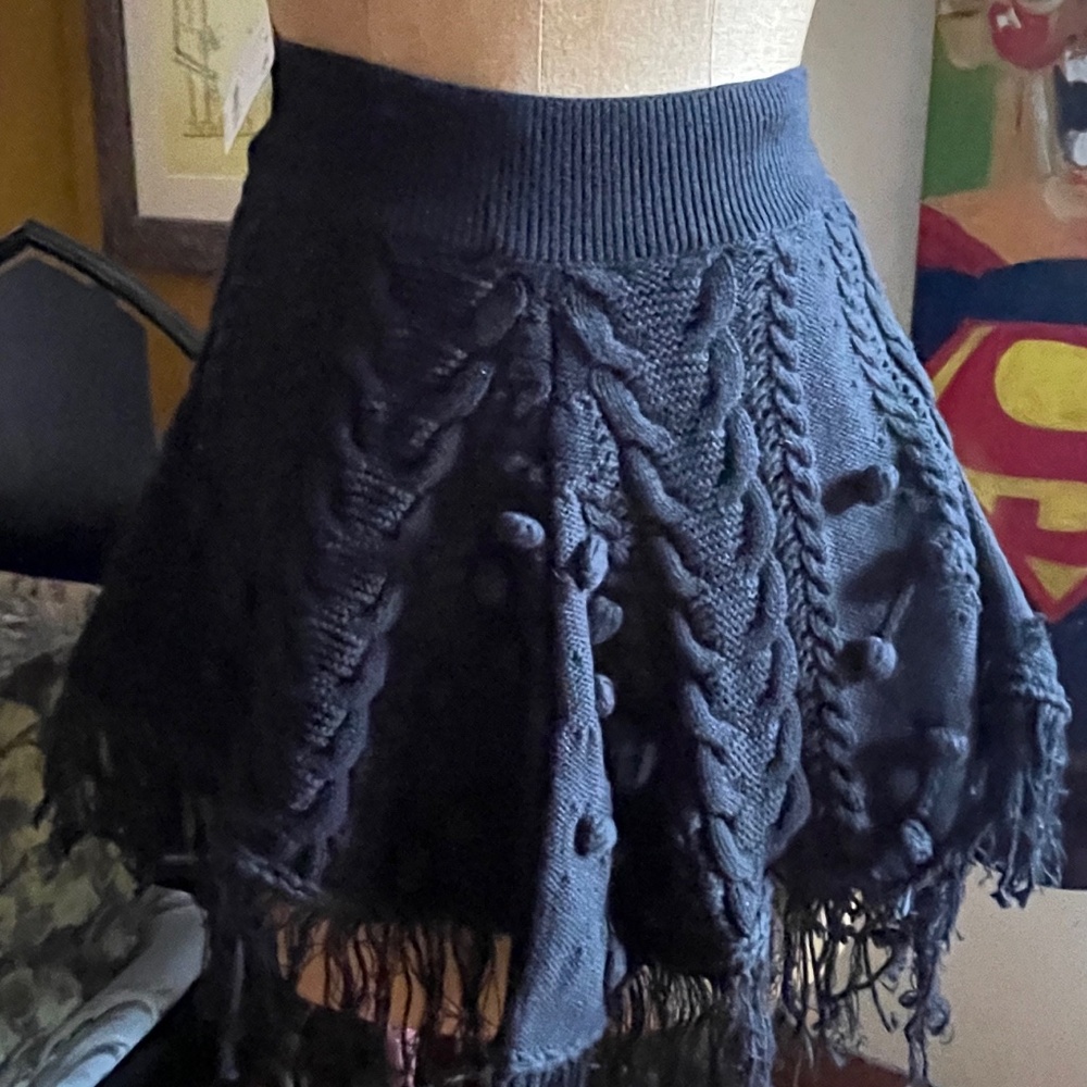 Free People Black Cable Knit PomPom Skater Skirt XS New with Tags